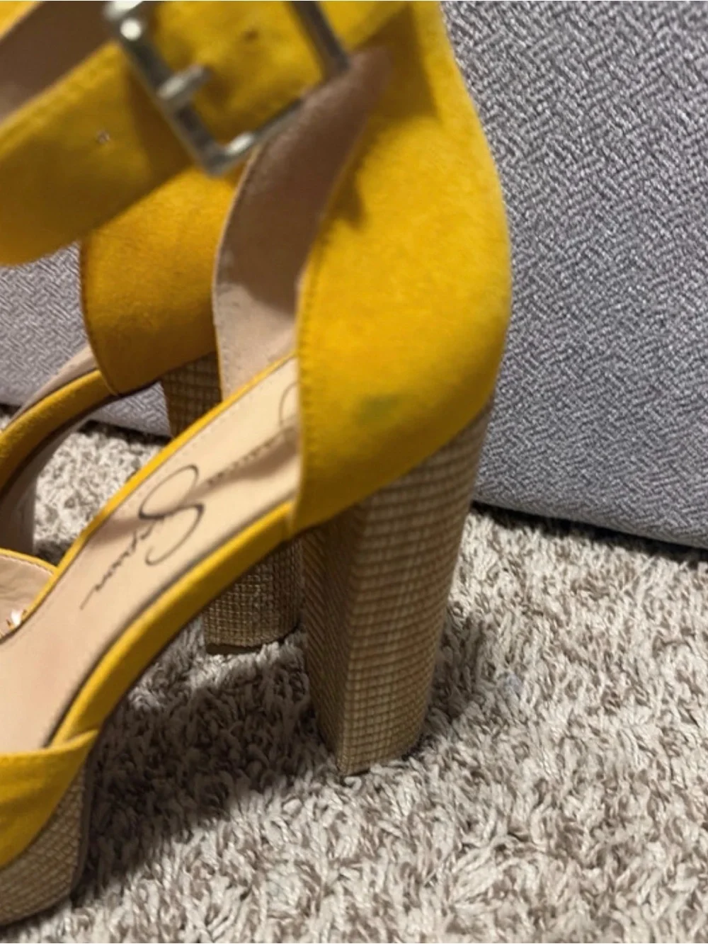 Jessica Simpson Bright Yellow Suede Platform Ankle-Strap Heels